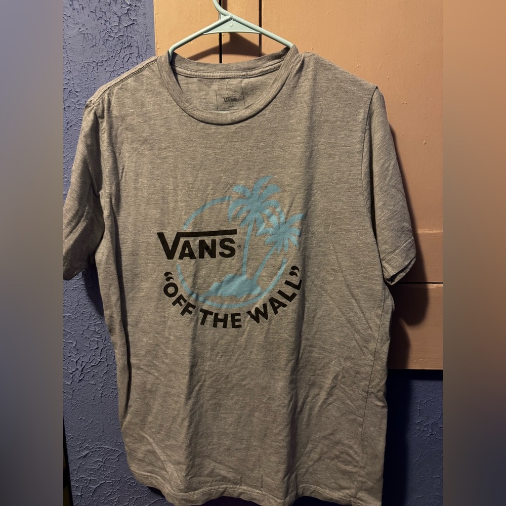 Vans Heather Gray Tee with Blue Palm Graphic